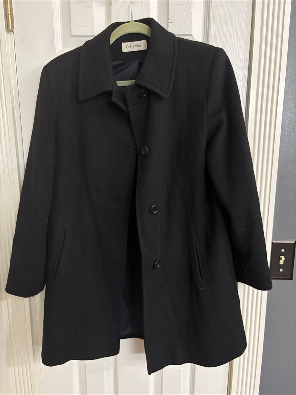 Calvin Klein Merino Wool USA Black Single-Breasted Pea Coat